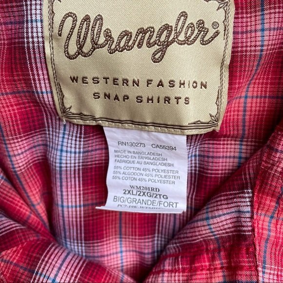 Wrangler Shirt Mens Size 2XL Western Red Plaid Pearl Snap Shirt Short Sleeve - Picture 7 of 9